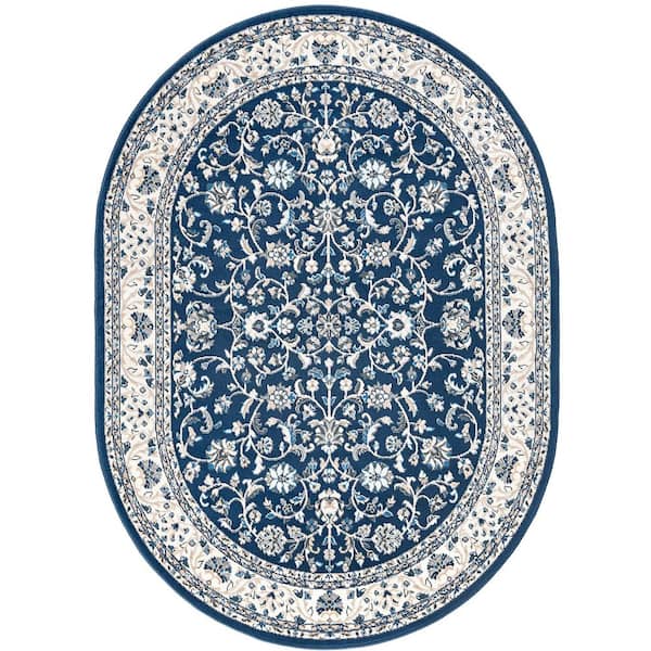 Tayse Rugs Madison Floral Dark Blue 5 ft. x 8ft. Oval Indoor Area Rug