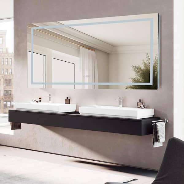 Interbath Large Rectangular Frameless LED Mirror 72 in. W x 40 in. H Dimmable Defogging Wall-Mounted Bathroom Vanity Mirror