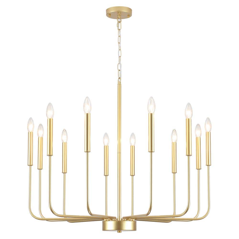 12-Light Painted Gold Candlestick Chandelier for Kitchen with No Bulbs Incl