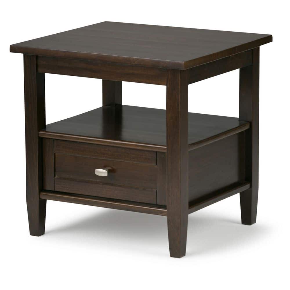 Tobacco Brown Rustic Solid Wood End Table with Storage