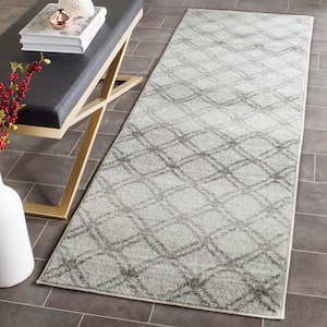 Adirondack Silver/Charcoal 3 ft. x 6 ft. Geometric Distressed Runner Rug