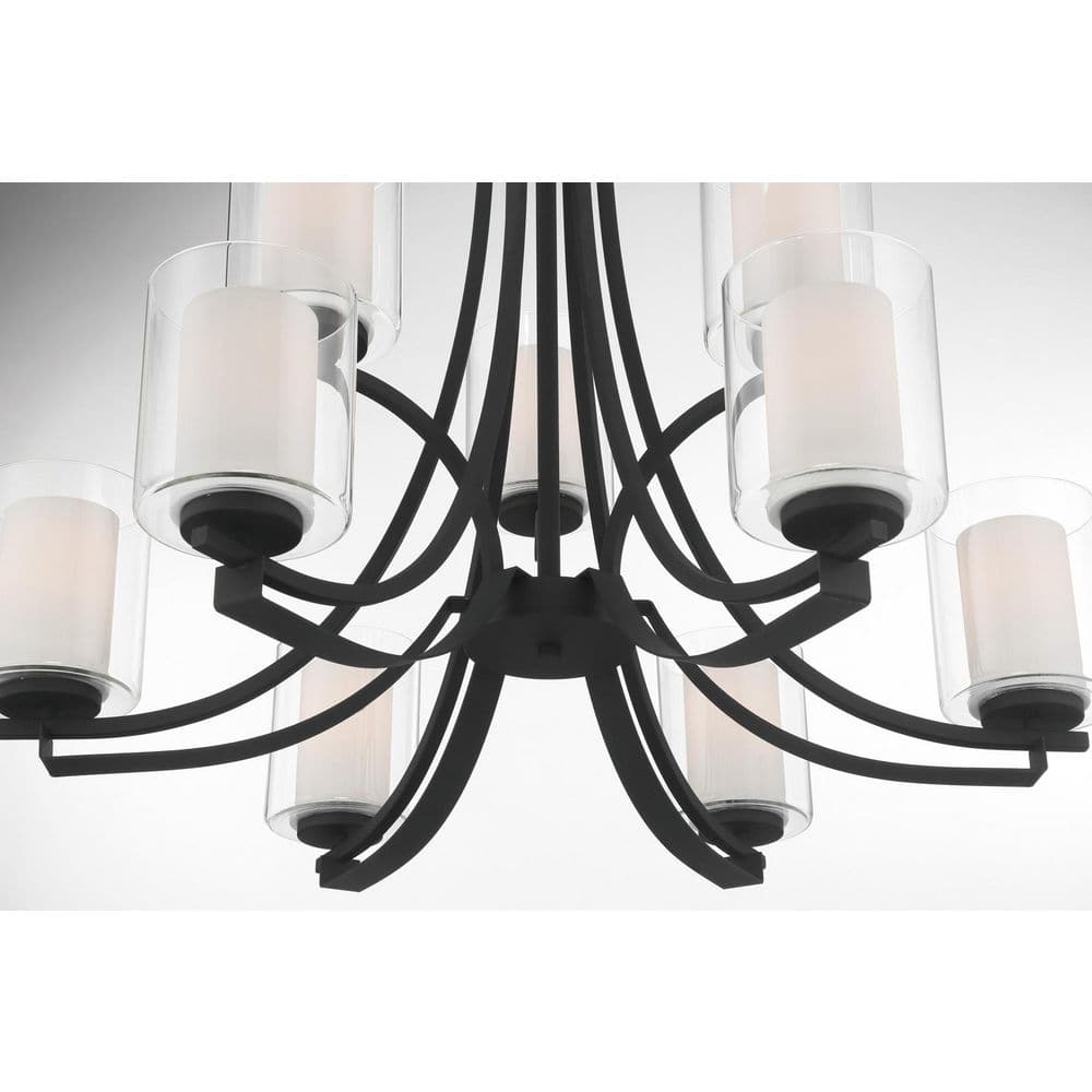 Sand Coal Nickel 9-Light Chandelier with Etched Glass Shades