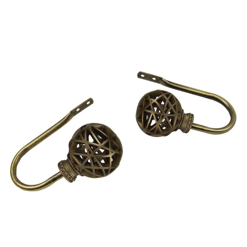 Antique Brass Metal and Resin Drapery Holdback Pair