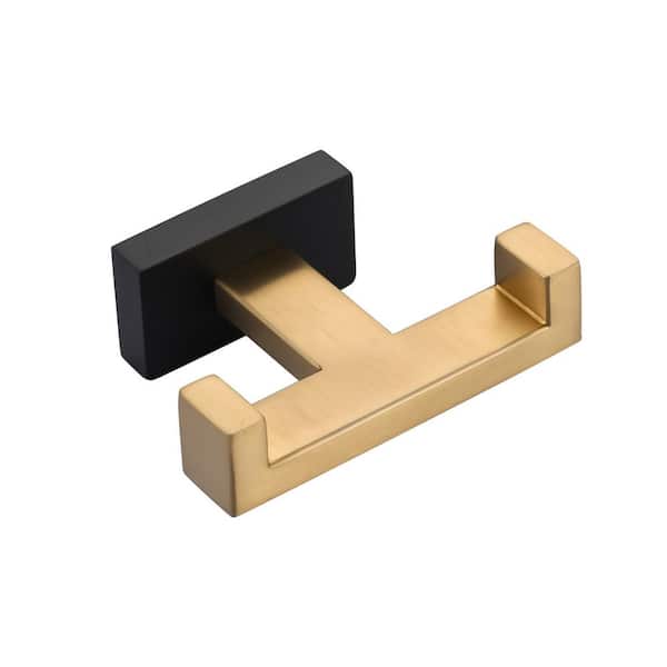 ALEASHA J-Hook Double Robe/Towel Hook in Gold and Black