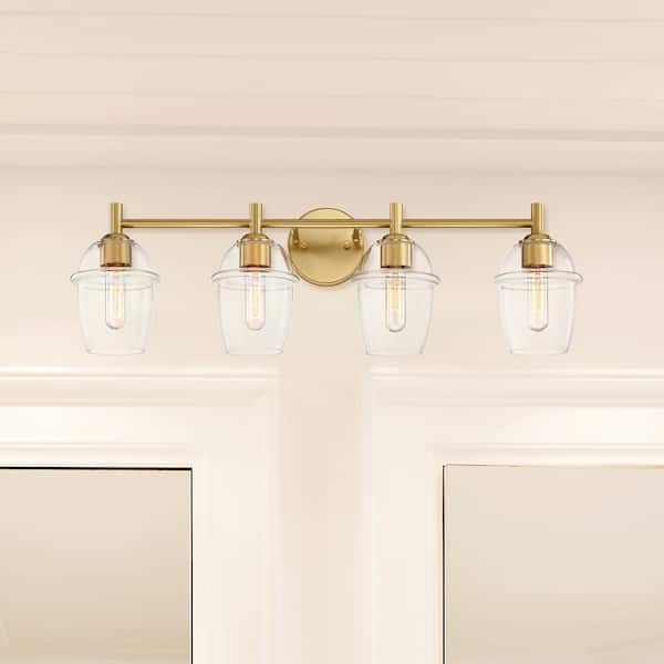 Designers Fountain Summer Jazz 32 in. 4-Light Brushed Gold Transitional Vanity Light with Clear Glass Shades