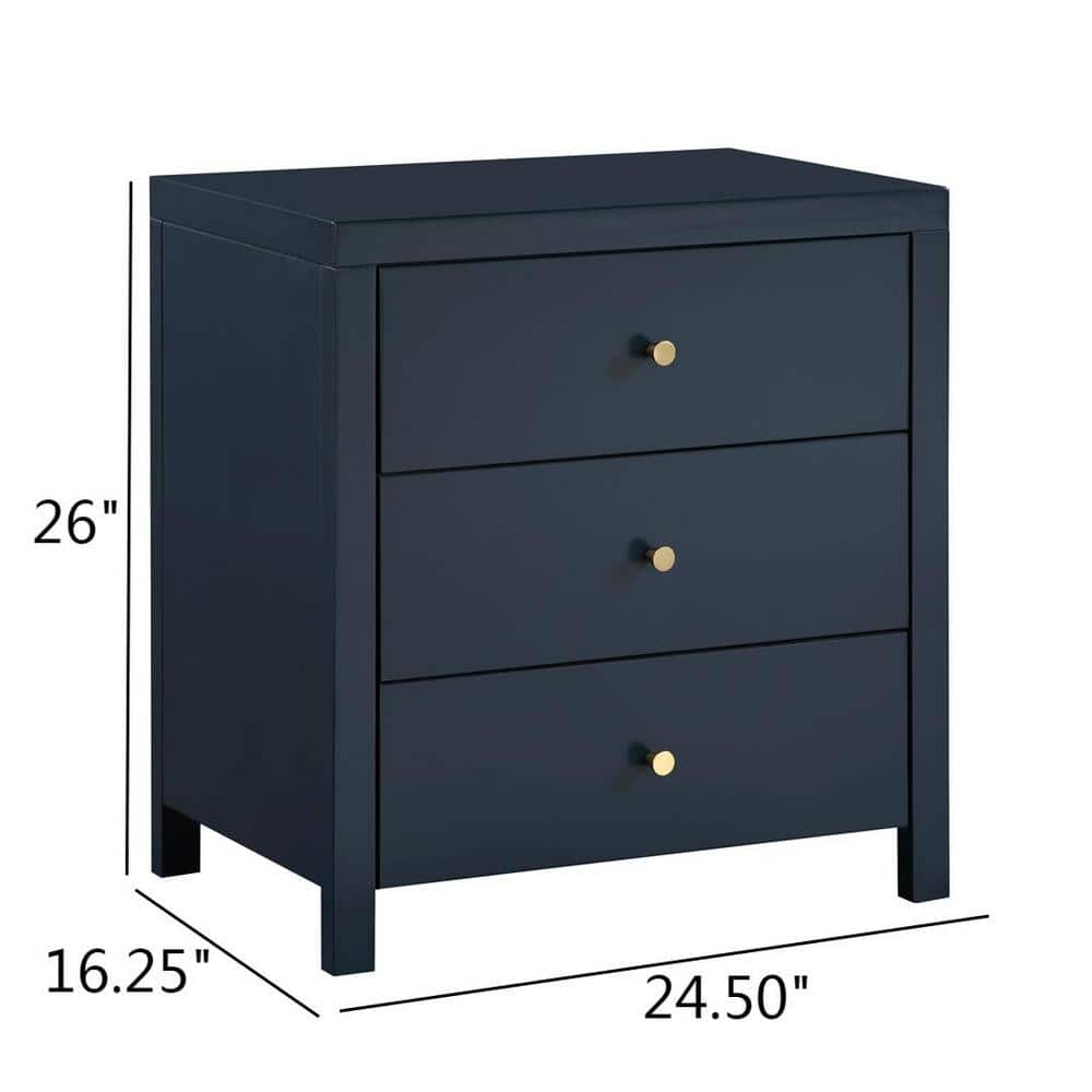 Nolan Midnight Blue 3-Drawer Wood Nightstand