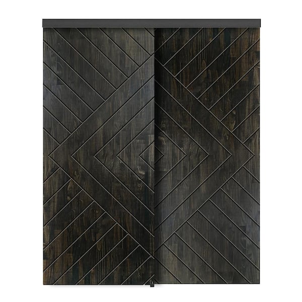 CALHOME 48 in. x 80 in. Hollow Core Charcoal Black Stained Pine Wood Interior Double Sliding Closet Doors