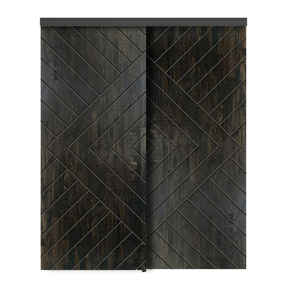 CALHOME 72 in. x 80 in. Hollow Core Charcoal Black Stained Pine Wood ...