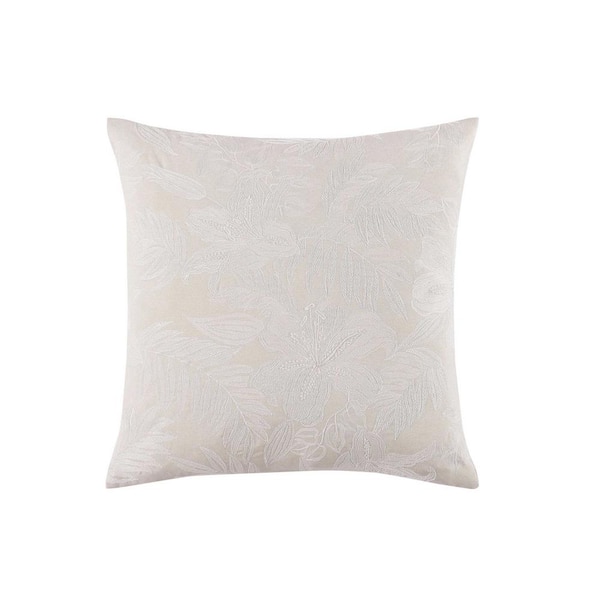 Island Estate Embroidered Floral Beige Polyester 20 x 20 Square Throw Pillow