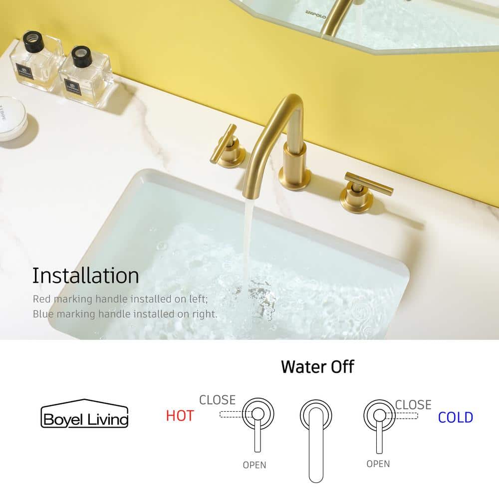 Brushed Gold Solid Brass Widespread Bathroom Faucet