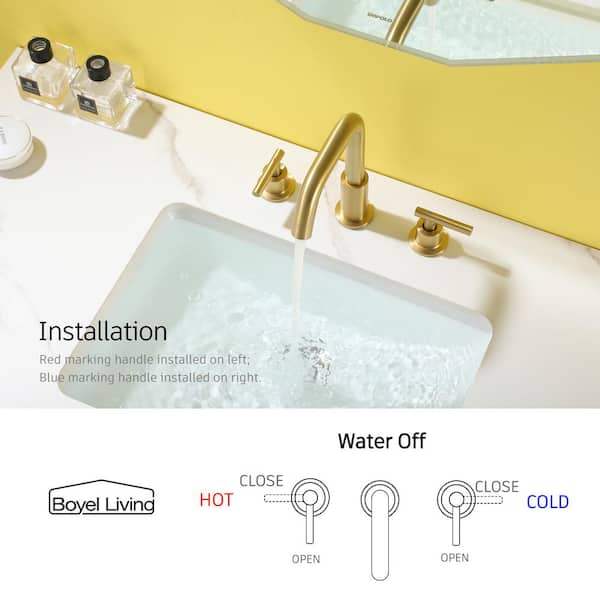 Boyel Living 8 in. Widespread 2-Handle Mid-Arc Bathroom Faucet with Valve  and cUPC Water Supply Lines in Brushed Gold SMD-1514BG - The Home Depot