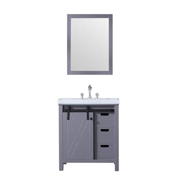Lexora Marsyas 30 in W x 22 in D Dark Grey Bath Vanity, Carrara Marble Countertop, Faucet Set and 28 in Mirror
