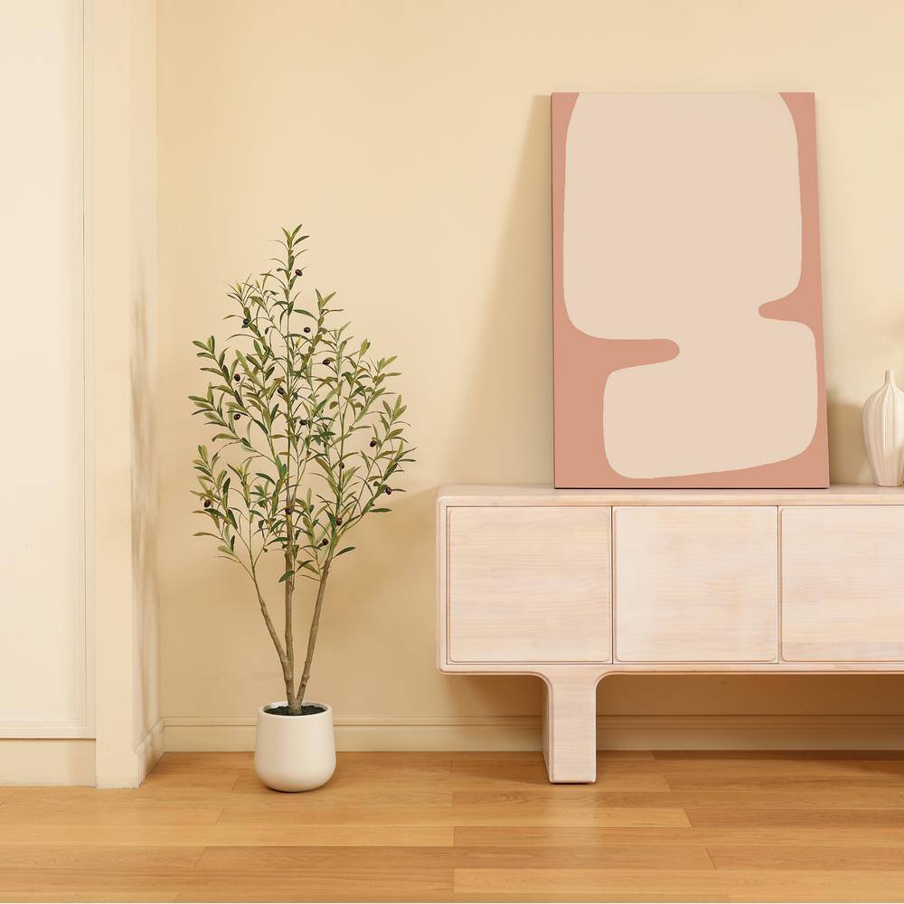 5-Foot Faux Olive Tree in White Plastic Pot