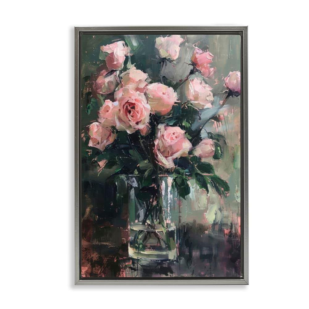 Pretty Pink Roses Vase by LSR Design Studio Gray Floater Frame Nature Graphic Art Print 25 in. x 17 in. price history on PriceWatchPro