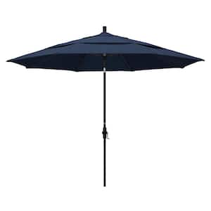 11 ft. Black Aluminum Pole Market Aluminum Ribs Crank Lift Outdoor Patio Umbrella in Spectrum Indigo Sunbrella