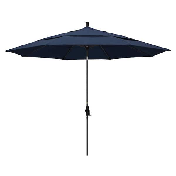 11 ft. Black Aluminum Pole Market Aluminum Ribs Crank Lift Outdoor Patio Umbrella in Spectrum Indigo Sunbrella