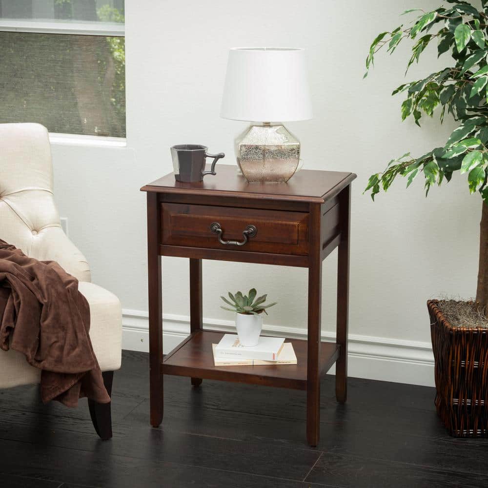 Brown Mahogany Rectangular Wood End Table with Storage