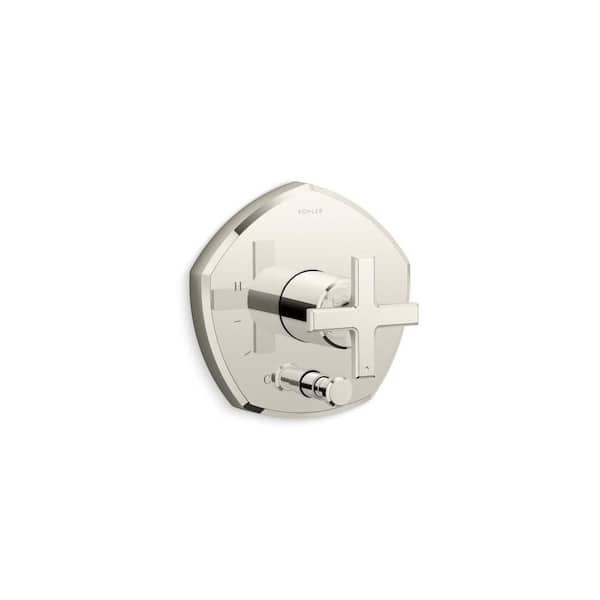 KOHLER Occasion Cross 1-Handle Tub and Shower Faucet Trim in Vibrant Polished Nickel with Pressure-balancing Technology