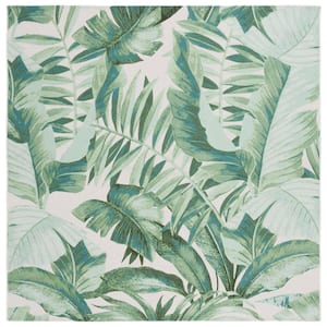 Barbados Green/Teal 7 ft. x 7 ft. Square Multi-Leaf Tropical Indoor/Outdoor Area Rug