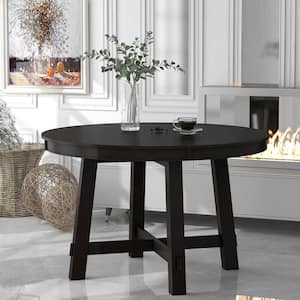 Espresso Farmhouse Round Extendable Wood Dining Table with 16 in. Leaf