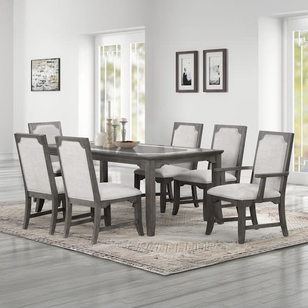New Classic Furniture Lisbon 7-Piece Rectangle Gray Wood/Marble Top Dining Set (Seats 6)