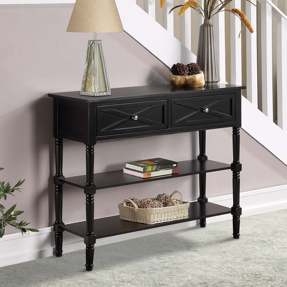 Country Oxford Black 2-Drawer Console Table with Farmhouse Charm