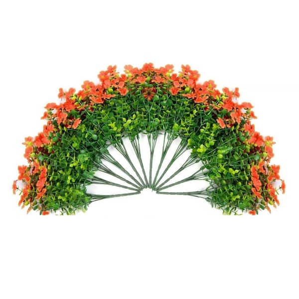 Unbranded 12 Bundles 13.8 in. Orange Artificial Faux Flowers Silk Daisy with Eucalyptus