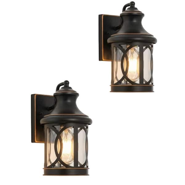 Outdoor Wall Sconce Lights Oil Lamp, Oil-Rubbed Bronze Exterior Lighting Fixtures with Glass Shade (2-Pack)