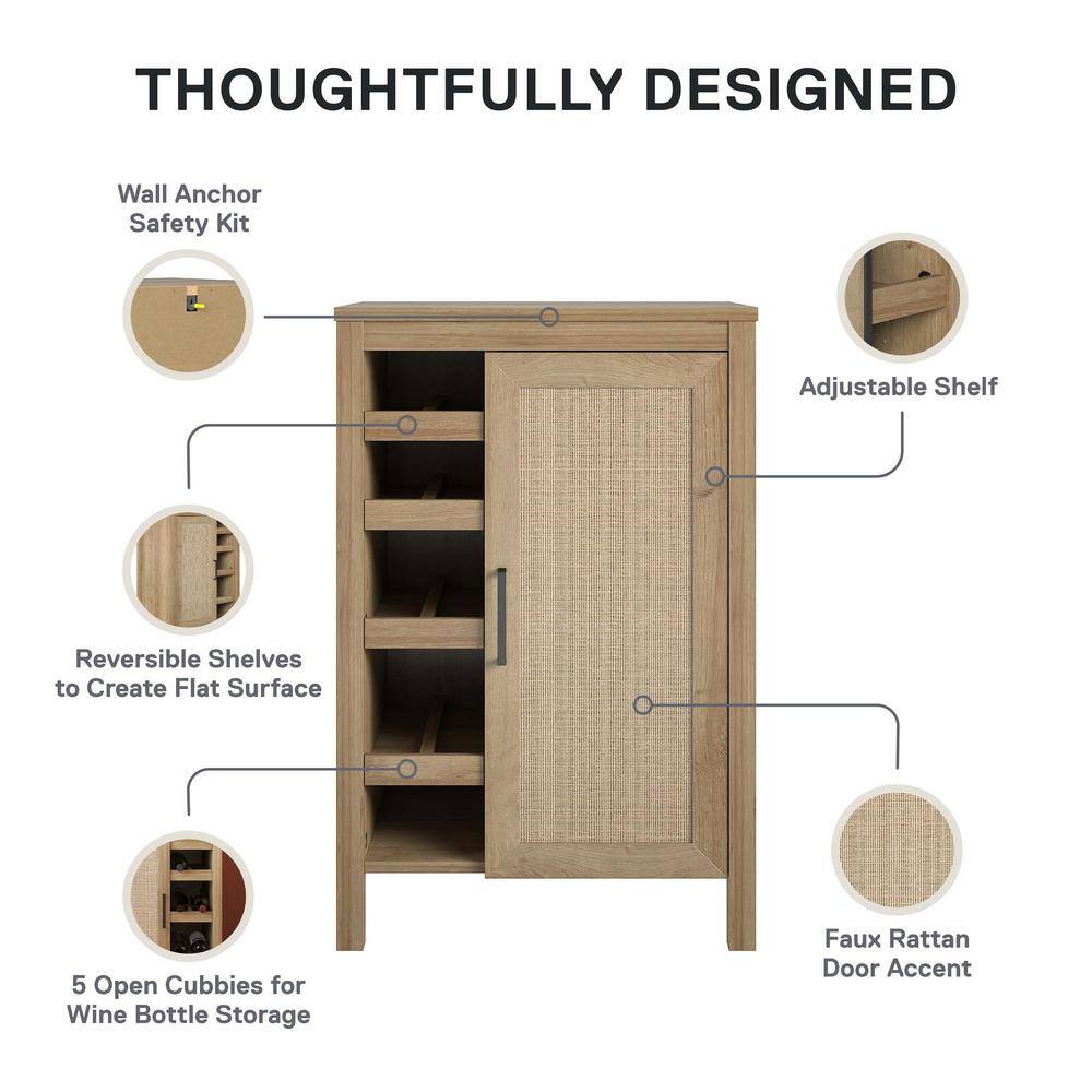 Natural MDF Bar Cabinet with Faux Rattan Door and Steel Handle