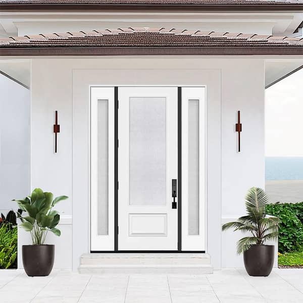 Palisade 68 in.x96 in. 3/4L MicroGranite Impact Glass RHOS Unfinished Fiberglass Prehung Front Door w/Dbl-14 in.SL6-9/16
