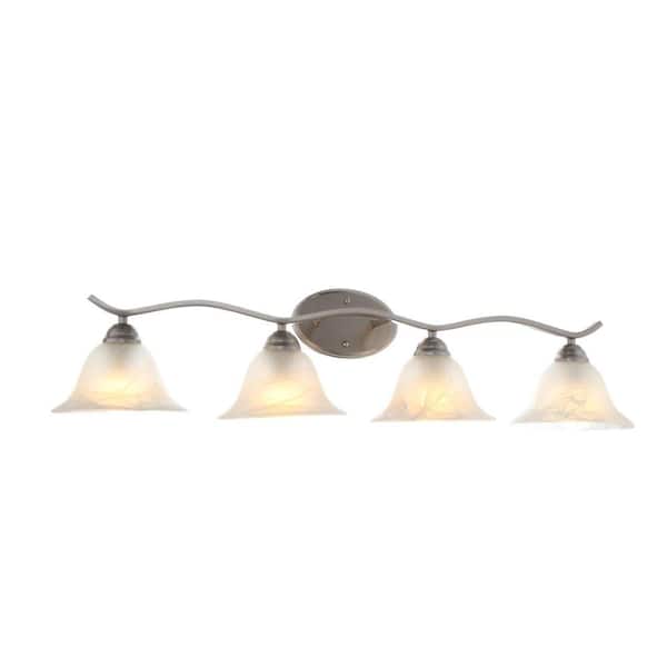 Hampton Bay Andenne 4-Light Brushed Nickel Bathroom Vanity Light Fixture, Dimmable LED Soft White Bulbs Included