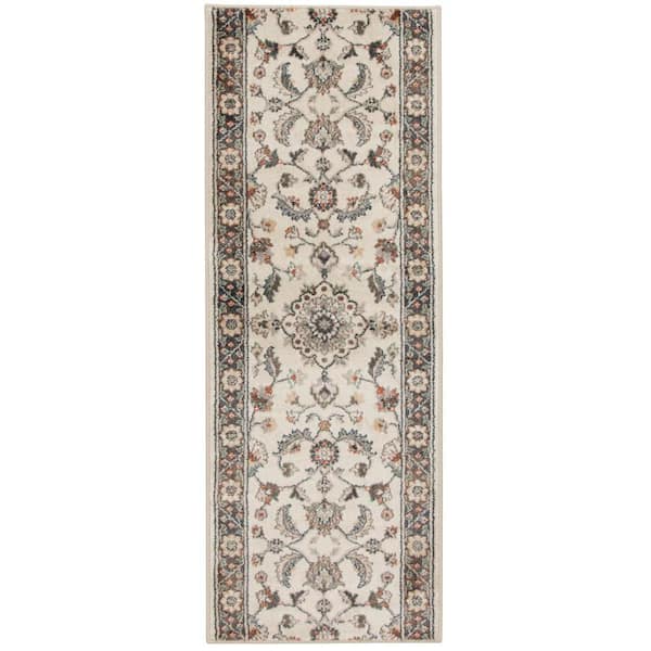 Capri Elina Alabaster/Storm 26 in. W x 12 in. L Your Choice Length Stair Runner Coverage Area 2.17 sq. ft.