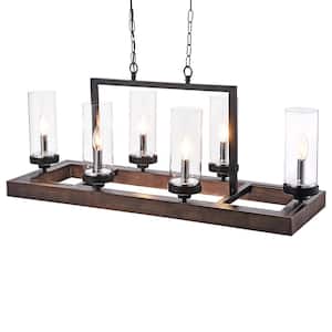 6-Light Black Candlestick Island Chandelier with Clear Glass