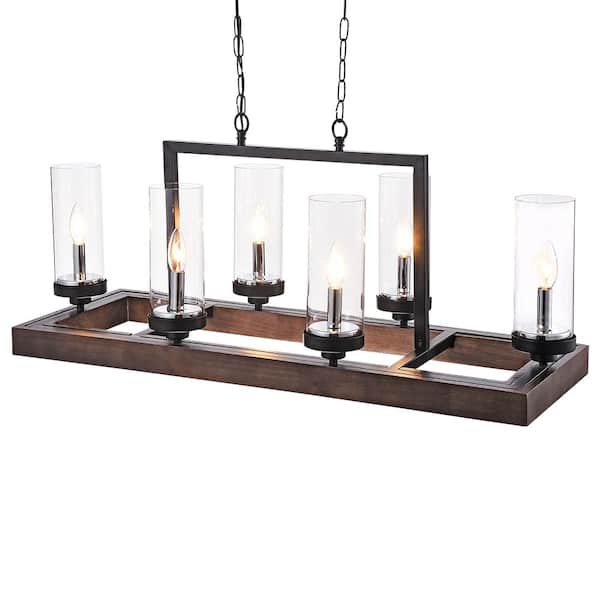 Maxax 6-Light Black Candlestick Island Chandelier with Clear Glass