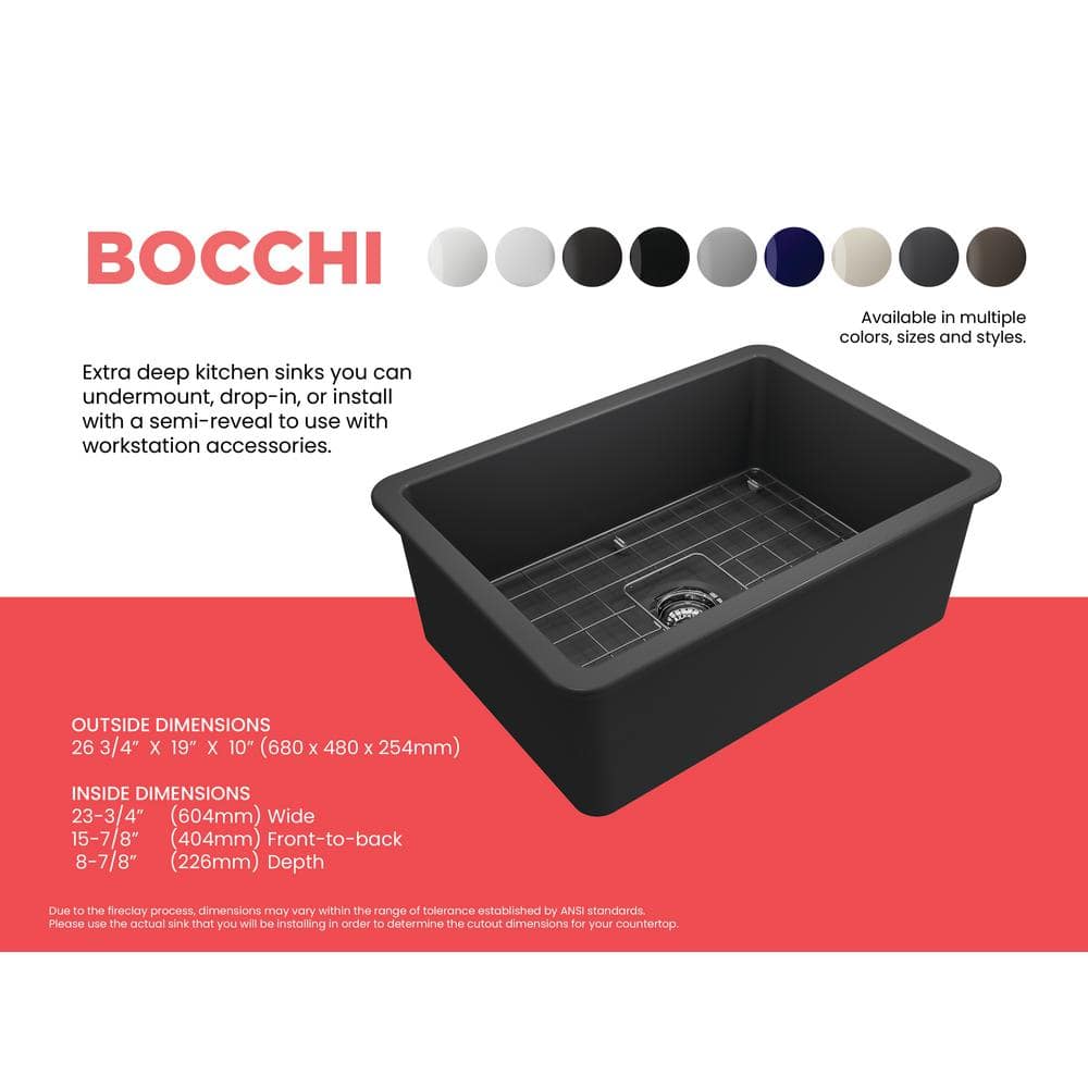 Matte Dark Gray Fireclay Single Bowl Drop-in Kitchen Sink