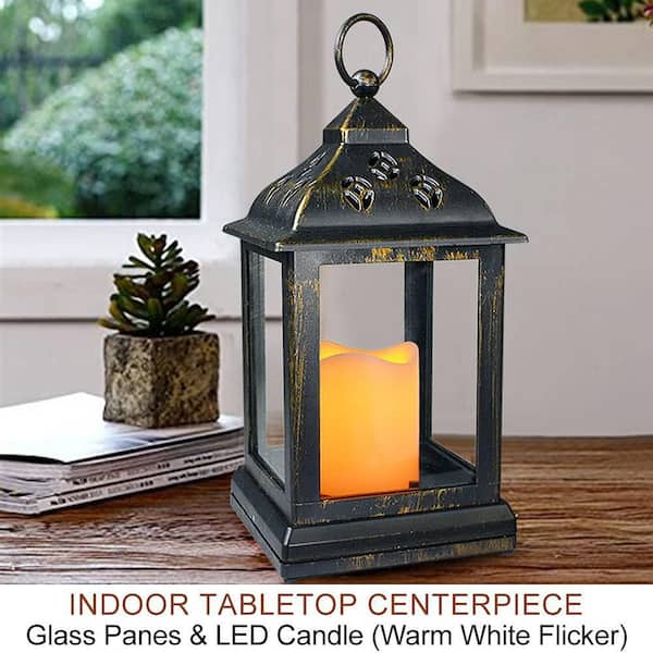 Angel Sar 9.5 in. Vintage Decorative Candle Lantern with LED