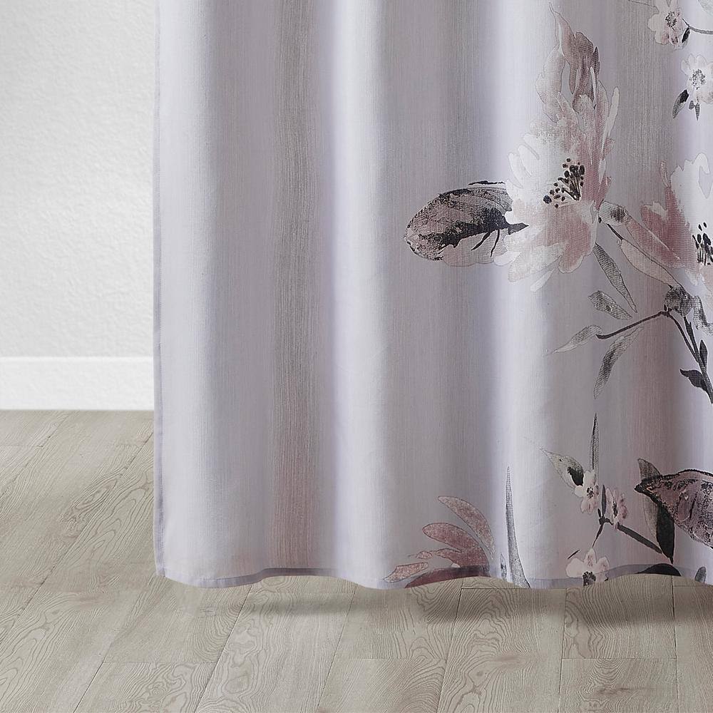 Lilac Floral Cotton Shower Curtain with Liner