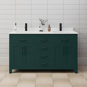 Beckett 60 in. W x 22 in. D x 35 in. H Double Sink Bathroom Vanity in Green with Carrara Cultured Marble Top