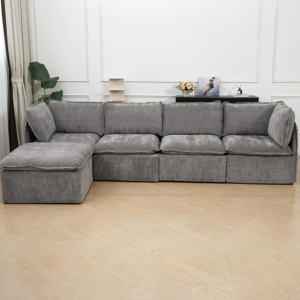 127.6 in. Straight Arm Polyester Flexible Modular Sofa with Removable Covers and Foldable Iron Frame in Gray price history on PriceWatchPro