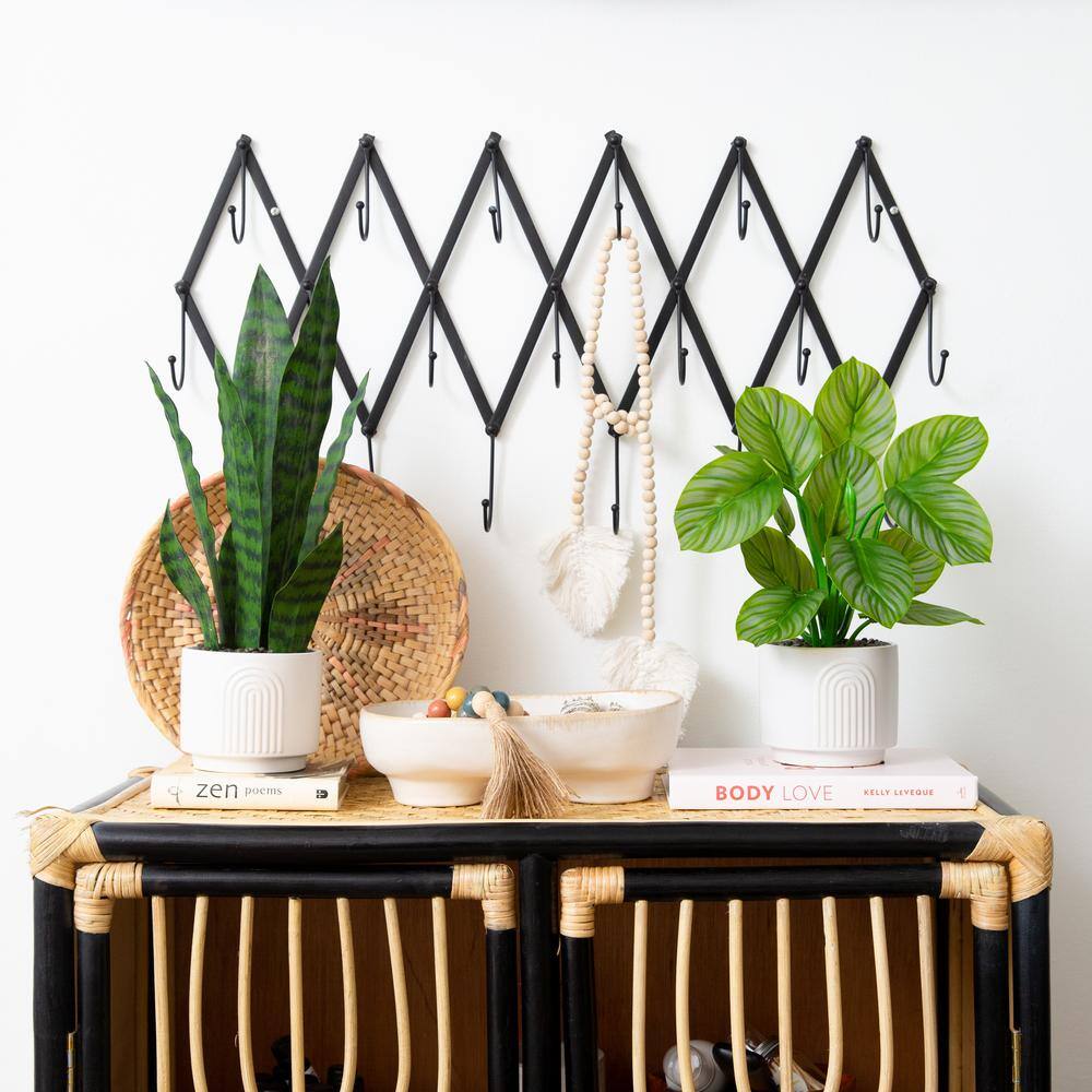 Modern Green Plastic Snake Plant in White Pot