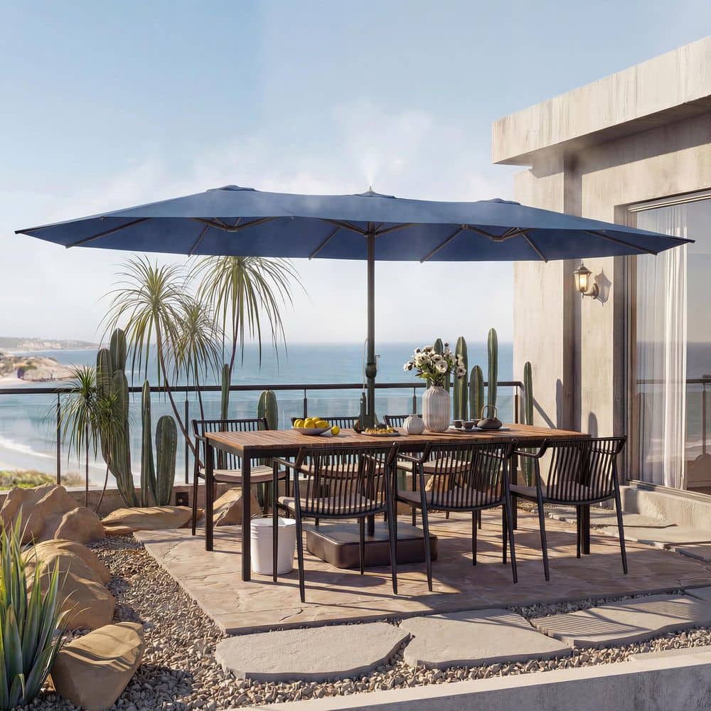 fade resistant patio umbrella canada MASTERCANOPY 9ft 3-Tier Olefin 5-Year-Non-Fading degree rotation to create a vast area of shade exactly where you need it 10' Round Sunbrella Black and