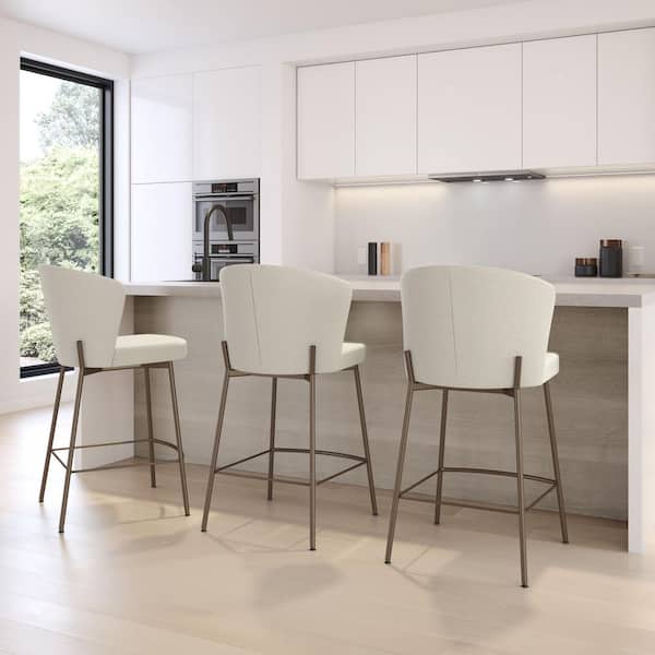 Camilla 27 in. High Back Counter Stool Cream Boucle Polyester / Bronze Metal