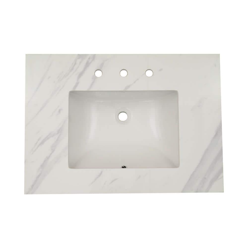 37 in. White Marble Bathroom Vanity Top with Single Sink
