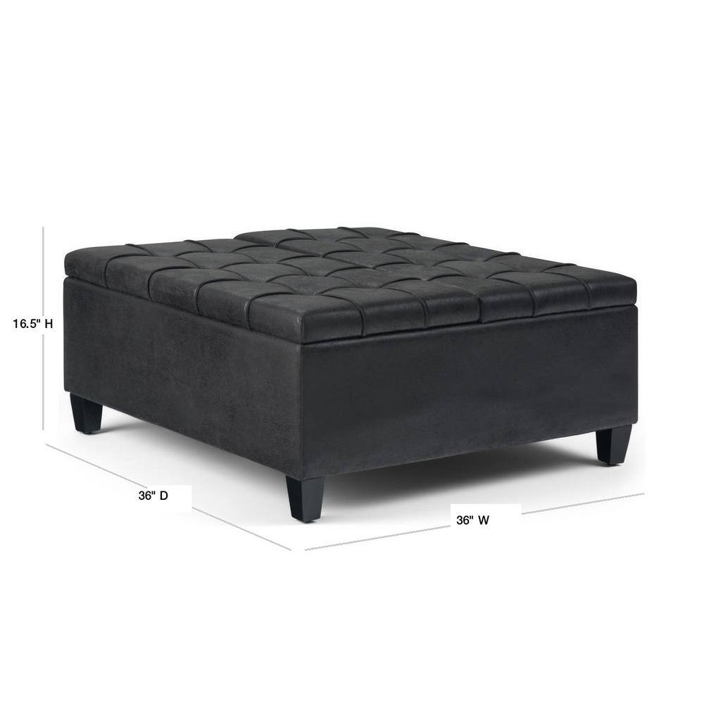 Harrison 36" Black Faux Leather Tufted Coffee Table Ottoman