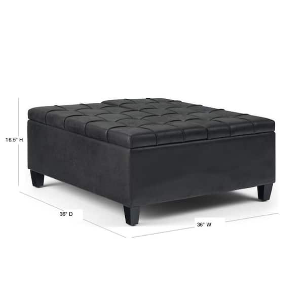 Distressed Black Faux Leather, Square Leather Ottoman Black