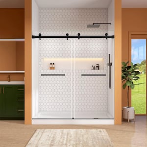 72 in. W x 76 in. H Double Sliding Frameless Alcove Bypass Glass Shower Door in Matte Black 5/16 in. Tempered Glass