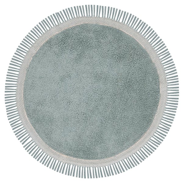 SAFAVIEH Easy Care Teal/Ivory Doormat 3 ft. x 3 ft. Machine Washable Border Solid Color Round Area Rug