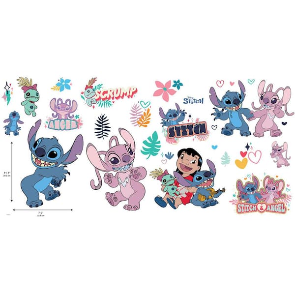 RoomMates 27-Piece 18 in. x 34.75 in. Pink Disney Stitch and Angel