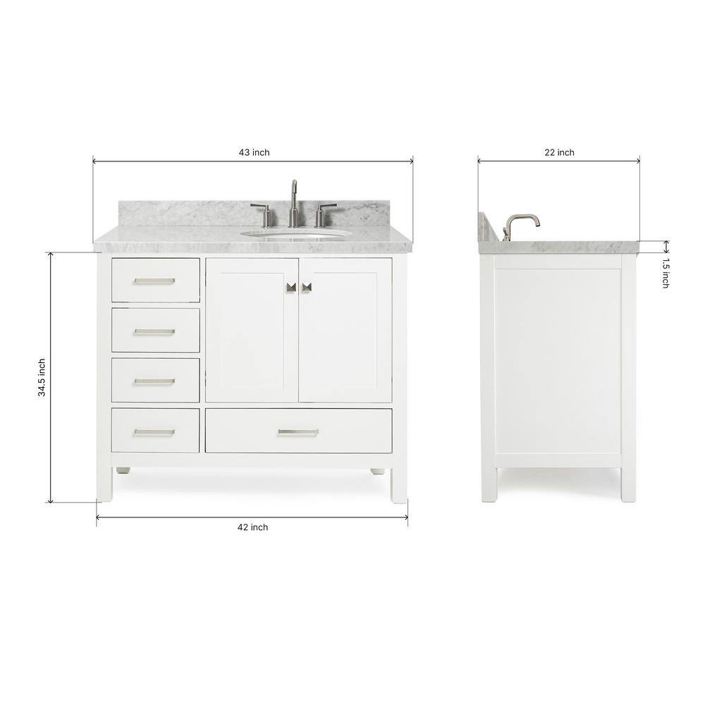 Cambridge 43" White Marble Top Single Basin Vanity