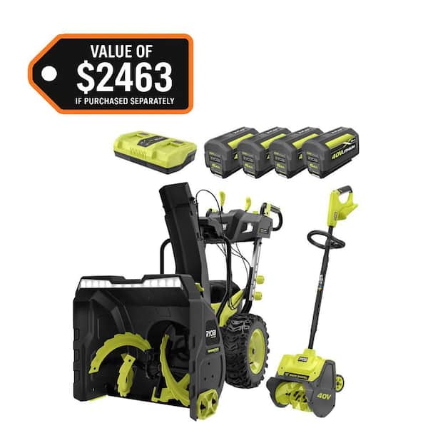 40V HP Brushless Cordless Electric 24 in Self-Propelled 2-Stage Snow Blower & 12" Snow Shovel-(4) Batteries and Chargers